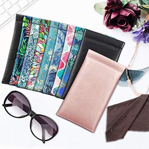 Fintie [2 pacote] Bolsa de óculos com pano de limpeza, portátil Squeeze Top Cozes de couro Bolsa de óculos de sol