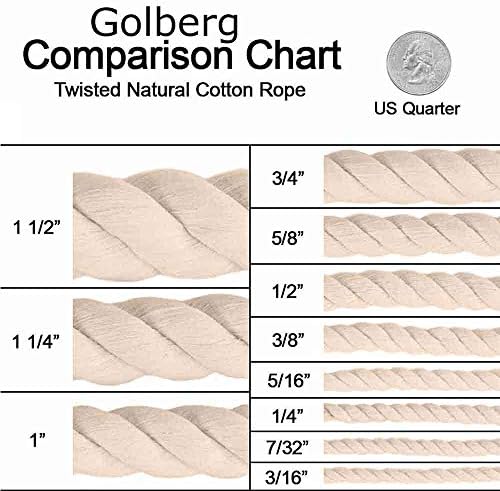 Golberg Twisted de algodão natural corda - Macramé artesão natural branco macio
