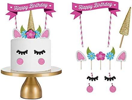 Ttndstore 1 peça artesanal dourada rosa Party cupcake decoração de panificação de feliz aniversário festas bandeira de