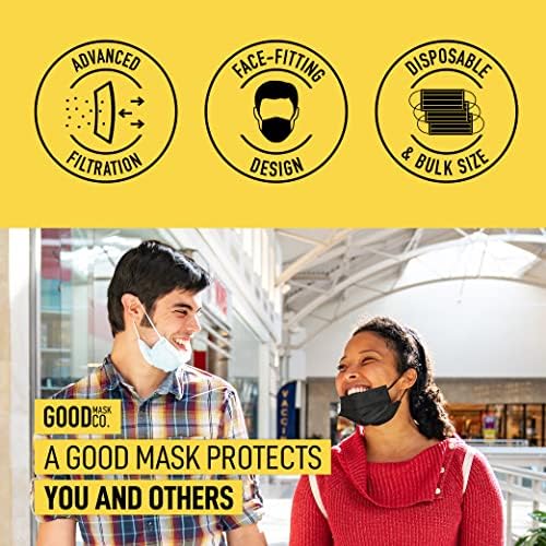 Good Mask Co. máscaras faciais confortáveis ​​e respiráveis ​​descartáveis, máscaras de rosto a granel, pacote de 50