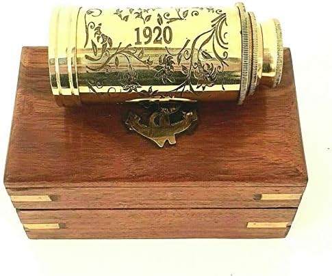 Telescópio de latão Hassanhandics Antique Vintage 6 Estendendo a mão antiga gravada vitoriana espyglass com caixa de madeira