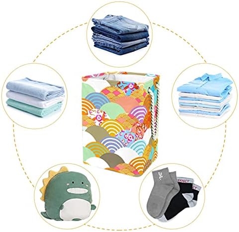 Cuts brancos de miaw fofo cesto de roupa grande com alça de transporte fácil, cesta de lavanderia dobrável à prova