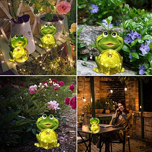 Angmln Garden Frog Decor Figurines, Luzes solares Decorativa ao ar livre Sculpturas de jardim e estátuas para o pátio do jardim