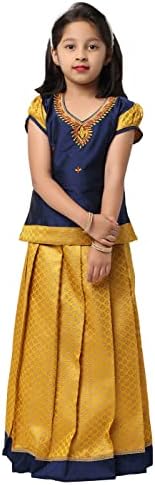Ashwini Readymade Girls Indian Blue Color Pattu Pavadai | Crianças étnicas indianas usam