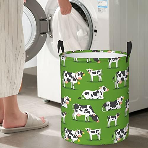 Vacas Kuilepa com bezerros de bezerro de lavanderia dobrável verde Horno de roupa com alças para lixeira, quarto de