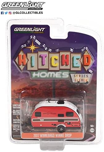 Greenlight 34110 -E Hitched Homes Series 11 - 2017 Winnebago Winne Drop - Red com painéis de grãos de madeira 1:64 Escala