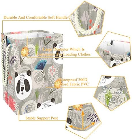 Unicey fofo panda cinza panda colorido e flores asiáticas textura textura grande lixo cesto de roupa dobrável para cesto de berçário