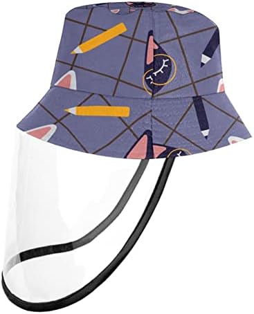 Chapéu de proteção para adultos com escudo facial, chapéu de pescador anti -sun tap, desenho animado em preto e branco