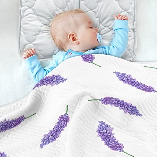Cobertor de lavanda roxa cobertor de algodão para bebês, recebendo cobertor, cobertor leve e macio para berço, carrinho, cobertores