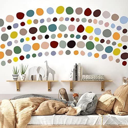 Decalques de bolinhas coloridas Decalques de parede boho os adesivos de parede de arco -íris removíveis peel e bastão de círculo redondo