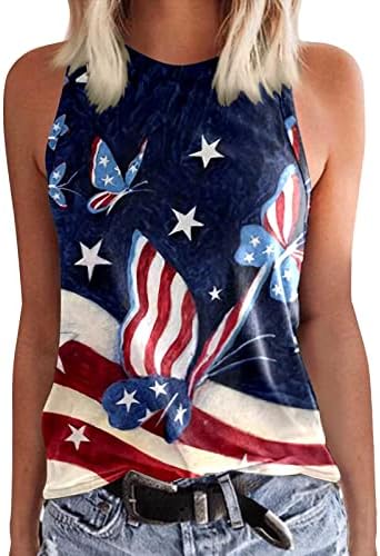 4 de julho Camisas para mulheres bandeira dos EUA Summer Summer Sleesess O-Gobes Top Top Stars Stripes Tie-Dye Cirtas Casual