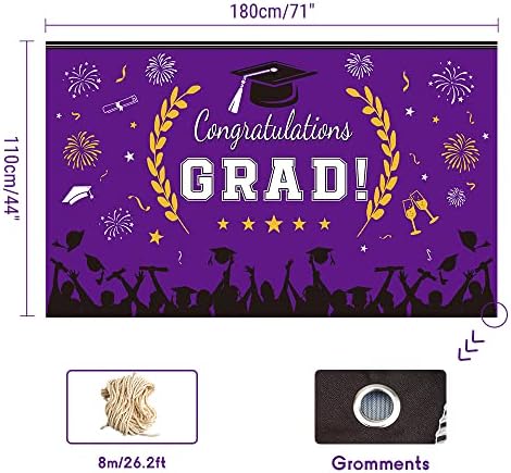 Banner de pano de fundo de graduação 2023 Parabéns Decorações de festa de formatura Grad Banner