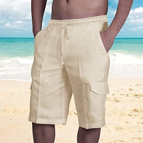 shorts de linho masculinos de lcziwo shorts de praia de verão com cintura elástica Coloque todos os dias bolsões de conforto