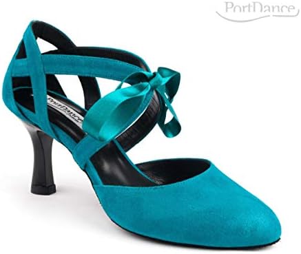 Portdance Ladies Dance Shoes PD125 Premium - Nubuck Petrol - Flare de 2,5 - Feito em Portugal