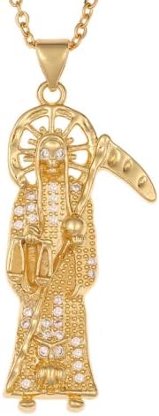 Gxlyfg Santa Muerte Diamond Diamond 14K Gold Plated Santa Muerte Jóias pendentes com presente de feriado falciforme