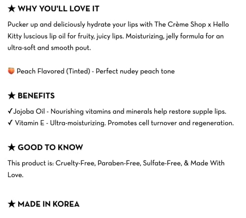 The Creme Shop X Hello Kitty Kawaii Kiss Hidration Lip Oil - Pêssego com sabor de pêssego