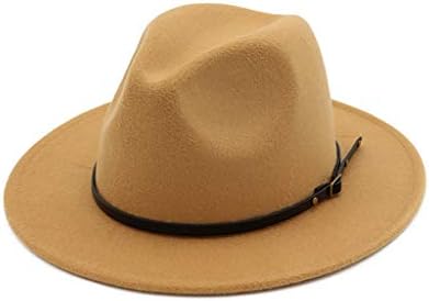 Chapéu Panamá largo Brim Burca de fivela feminina fedora chapéu de lã Felta Classic Classic Wide Fedora chapéu com fivela