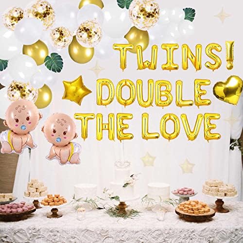 Dobrar o amor Decorações de chá de bebê, decorações de chá de bebê gêmeos, gênero gênero revelar bandeira de cenário de