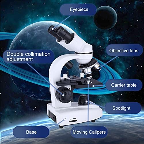 Microscópio binocular composto Woehrsh, 40x-2000x, mesa de carga mecânica de duas camadas e microscópio de iluminação LED para adultos,