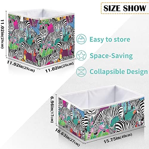 cestas de armário visesunny zebra animais coloridos de armazenamento de padrões cestas de tecido para organizar as caixas de cubos