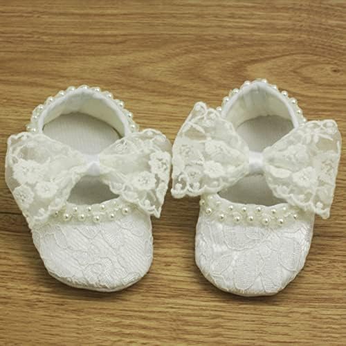 Sapatos de batismo e faixa de cabeça para batizagem de sapatos de marfim branco