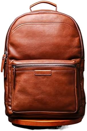 WYKD Genuine Leather Men Backpack de 14 polegadas Laptop Backpack School Backpack Macaco masculino Backpack Brown Cowhide