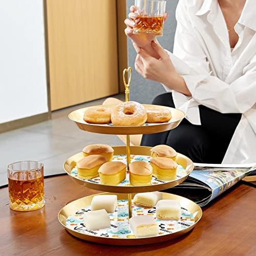 Dragonbtu 3 cupcakes de camada com haste dourado plástico de plástico de sobremesa bandeja de torre