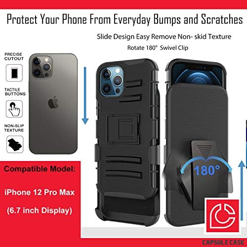 Ohiya Case Compatível com o iPhone 12 Pro Max [Proteção militar Proteção à prova de choque de choque para o coldre -preto do coldre