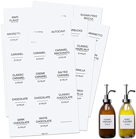 Etiquetas de xarope de café da AIEX, 84pcs impermeabilizados minimalistas brancos de xarope de capa de capa de capa