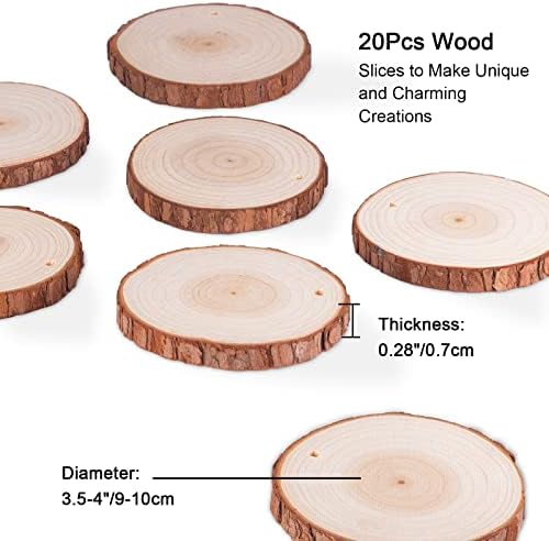 Fatias de madeira naturais para artesanato, chfine 42pcs 2,4-2,8 polegadas + 20pcs 3,5-4 polegadas inacabadas rodadas de madeira