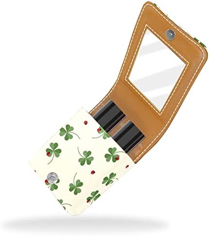 Mini estojo de batom com espelho para bolsa, Clover Ladybug Portable Case Holder Organization