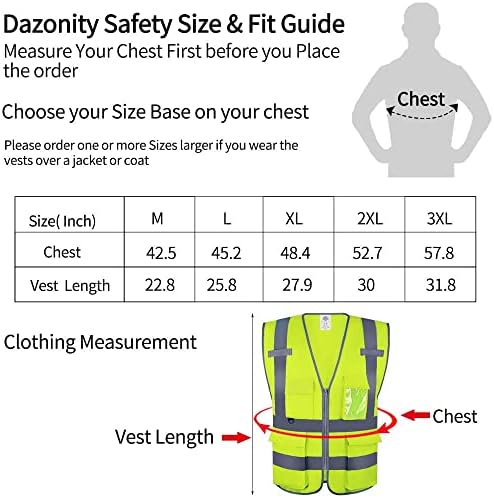 Colet de segurança de alta visibilidade da Dazonity com bolsos e zíper, 20pcs, L, colete de segurança de malha reflexiva com alto