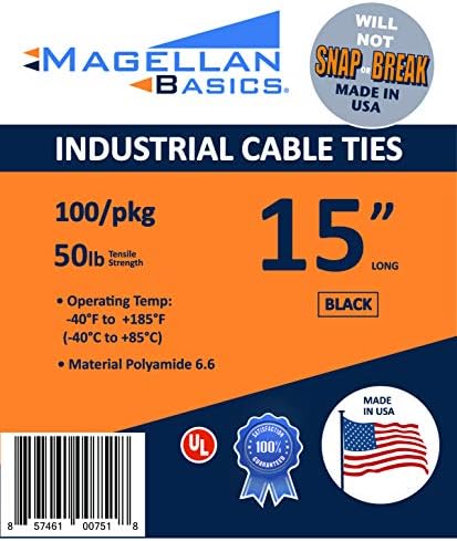 100 pacote com zíper de cabos para serviços pesados ​​feitos nos EUA 12 polegadas, preto