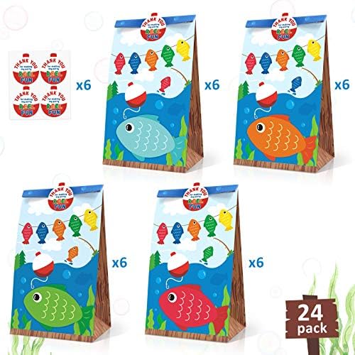 24 Pack Gone Peshing Goodie Candy Treat Bags The Big One Kids Fisherman Birthday Boys Reel Festy Favor Favory Idéias