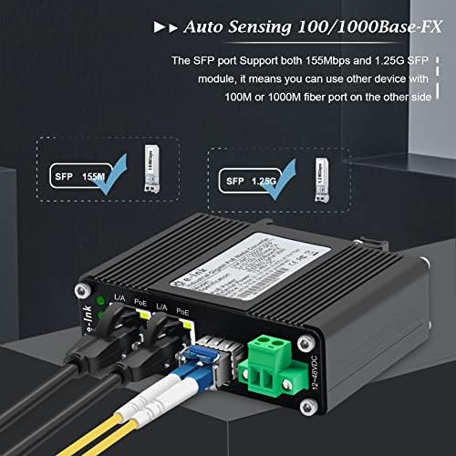 Mini Industrial 2 Portas Gigabit Poe Media Converter 12 ~ 48V DC ENDUENCIDO DE 10/10/1000M 48V 30W Ethernet para conversor