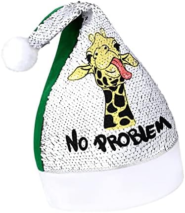 Girafa engraçada chapéu de natal engraçado lantejoulas de chapéus de Papai Noel