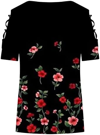 Camisa de pescoço para garotas adolescentes tops casuais tshirts de manga curta estampa de flores silvestres de flor relaxada Corte