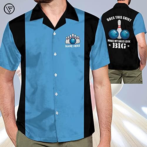 Lasfour Camisetas de boliche personalizadas para homens retro, boliche vintage Botão de manga curta Camisa havaiana boliche para