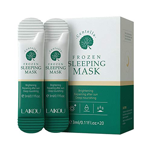 Laikou Centella Frozen hidratante reparando máscara de dormir, máscara suave do conjunto de viagens noturnas, controle de óleo Lavagem livre de boa noite máscara facial, 1 pacote de 20pcs