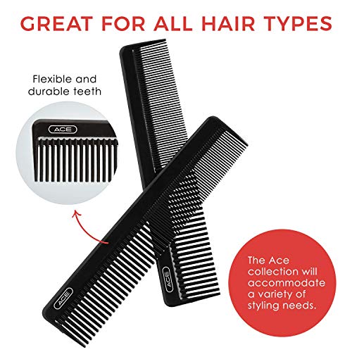 Pente de molho de cabelo Ace - 7,5 polegadas, preto - ótimo para todos os tipos de cabelo - dentes finos para cabelos
