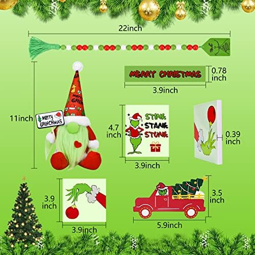 7pcs Decoração de bandeja em camadas de Natal Green monstro de natal fazenda decoração de bandeja Decoração de ornamentos de gnomos