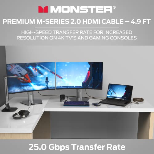 MONSTER M -SEIS CERTIFICADO CABO HDMI PREMIUM 2.0, possui 4K Ultra HD na taxa de atualização de 60Hz, jaqueta duraflex e blindagem