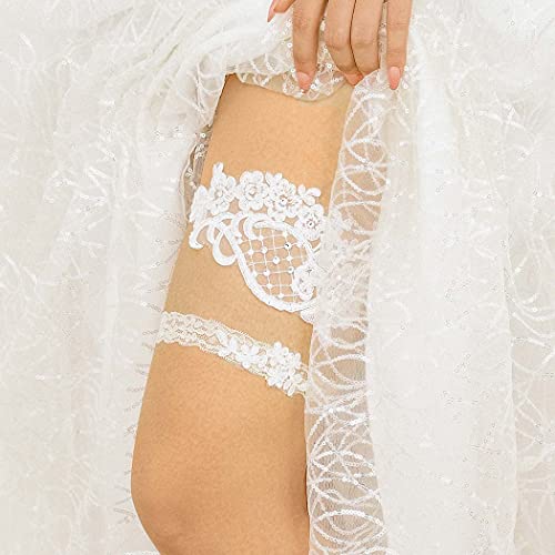 Campsis 2 peça noiva Bride Bling Ligas Lace Garter Conjunto branco Explade