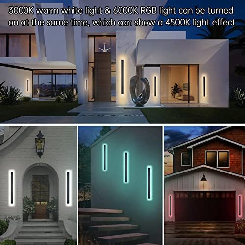 Lzhome 2 -Packs Outdoor RGB Luz de parede: 28W Sconce de parede moderno lâmpada retangular de parede LED preta - 23,5 polegadas