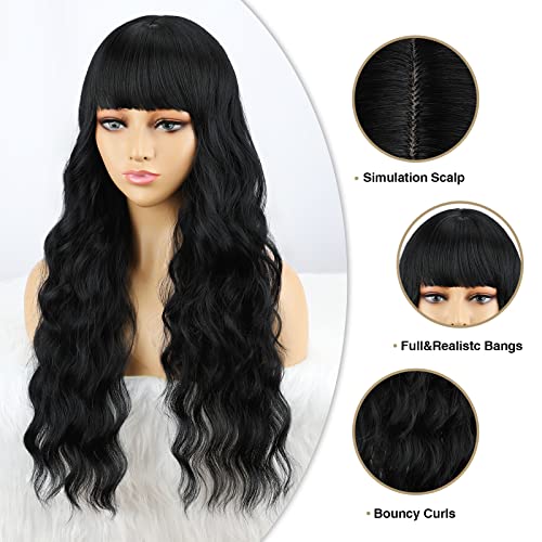 Perucas pretas de bogsea com peruca longa para mulheres para mulheres longas perucas onduladas com perucas de fibra