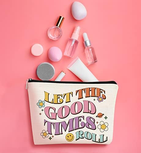 Deixe o Good Times rolar bolsa de maquiagem, Retro Groovy Smiley Face Daisy Flower Cosmetic Bag Presente Para meninas
