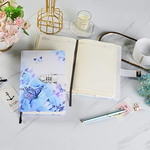 Diário ZXHQ com fechadura para meninas e mulheres, Secret Lock Journal com design de padrões requintado, notebook de redação de