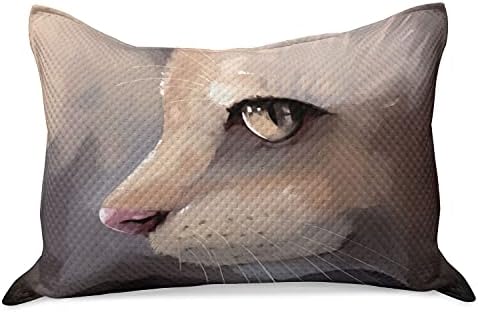 Ambesonne Cat Kilt Quilt Cobro de travesseira, ilustração Retrato de gato Kitty Zoom Face Big Eyes bigodes miau Design contemporâneo,