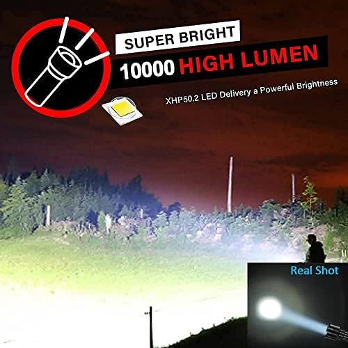 Lanternas táticas de HOXIDA LED 10000 Lumens altos recarregáveis, lanterna tática super brilhante XHP50, zoomable, impermeável,