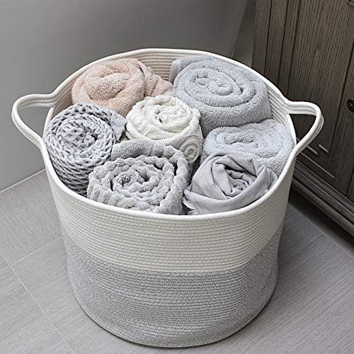 Lily Miles Terceiro cesto de armazenamento para cobertores - cesta de lavanderia de corda - cesta de cobertores de algodão